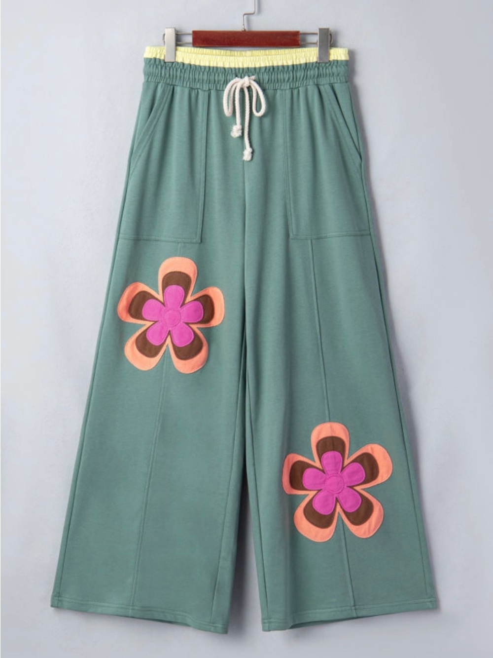 NWT! Wide Leg Floral Applique Pants - Teal! 🤩💕🌸 - Picture 3 of 11